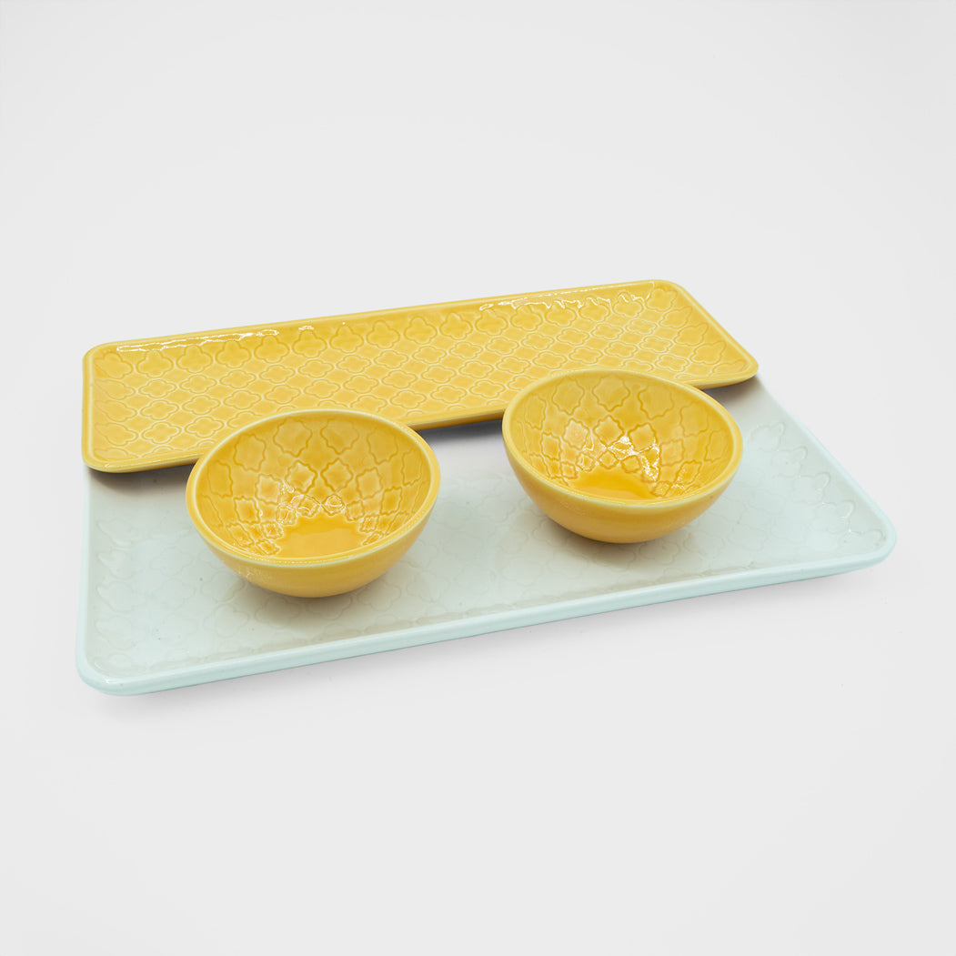 Conjunto Tabuleiros Verity Branco e Amarelo