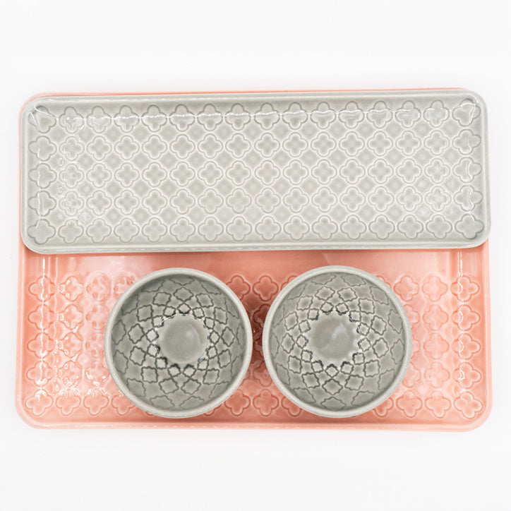 Conjunto Tabuleiros Verity Rosa e Cinza