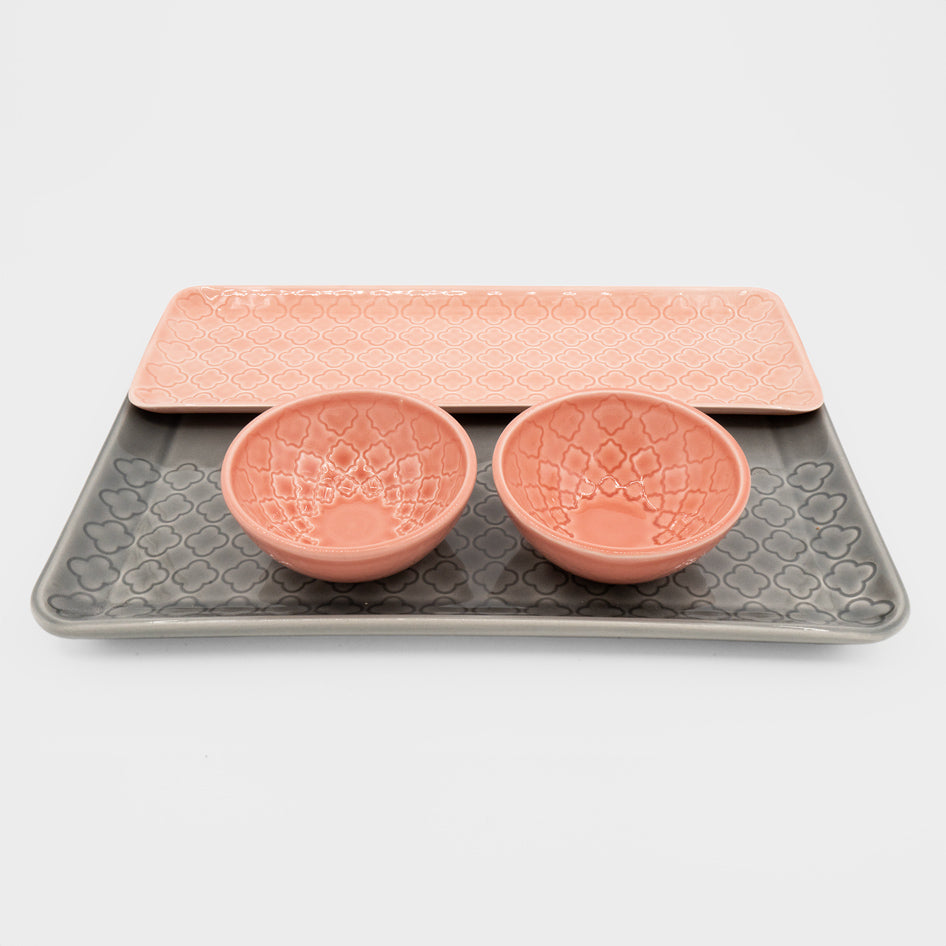 Conjunto Tabuleiros Verity Cinza e Rosa