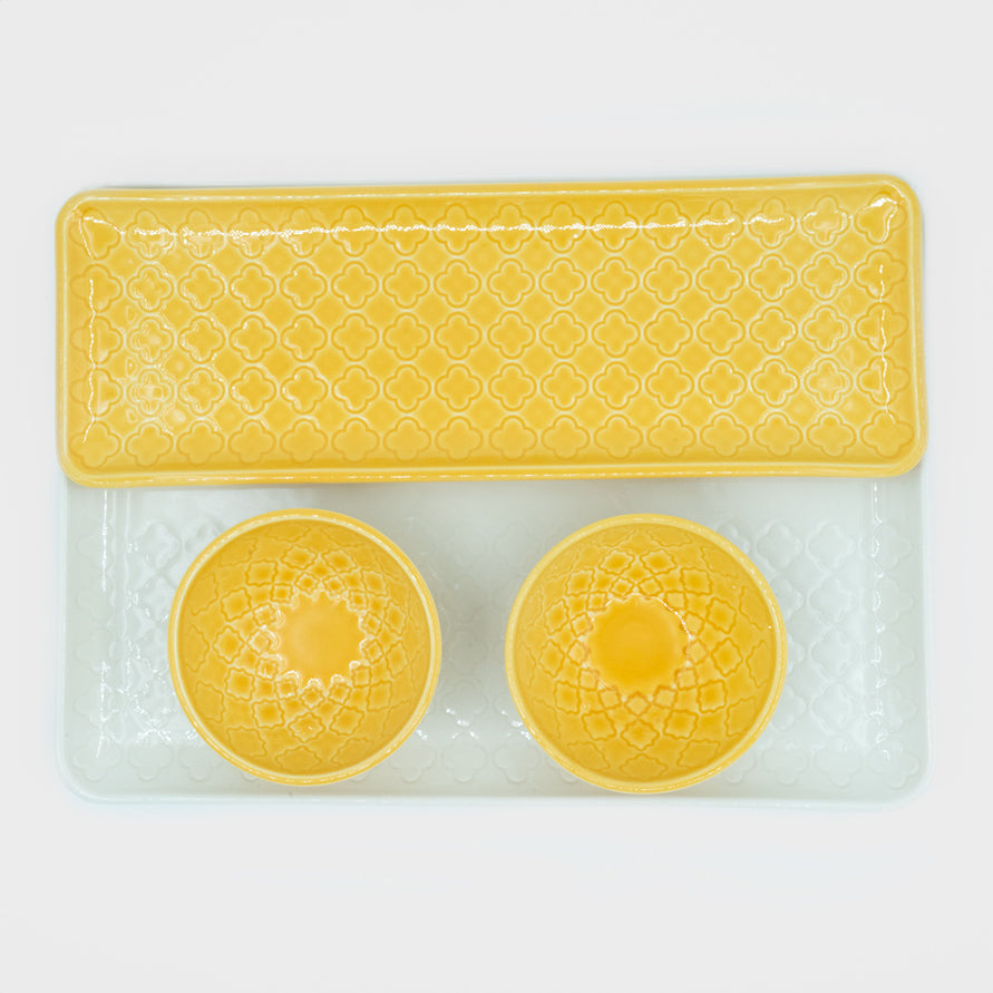 Conjunto Tabuleiros Verity Branco e Amarelo