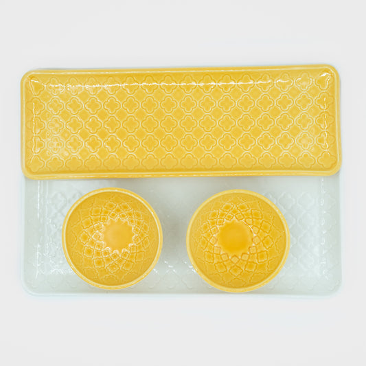 Conjunto Tabuleiros Verity Branco e Amarelo