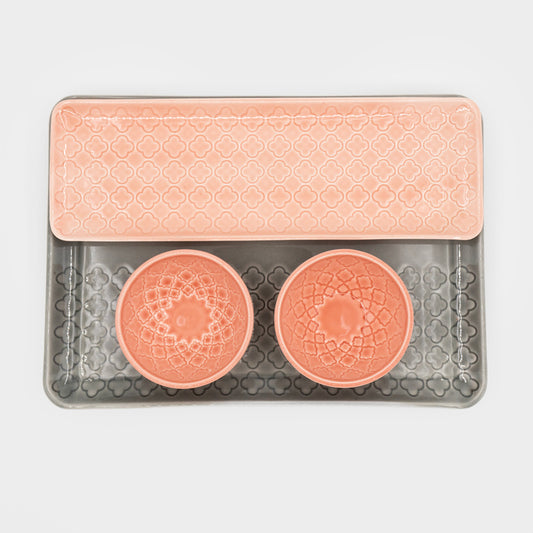 Conjunto Tabuleiros Verity Cinza e Rosa